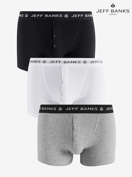 Jeff Banks Grey Cotton Button Fly Boxers 3 Pack (AH6765) | £26