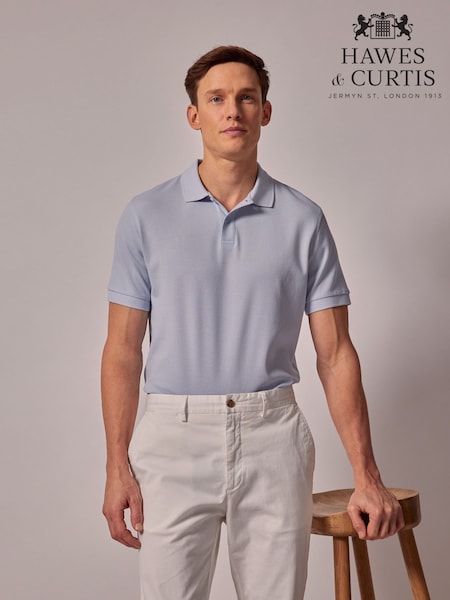 Hawes & Curtis Blue Short Sleeve Mercerised Polo Shirt (AH6804) | £39