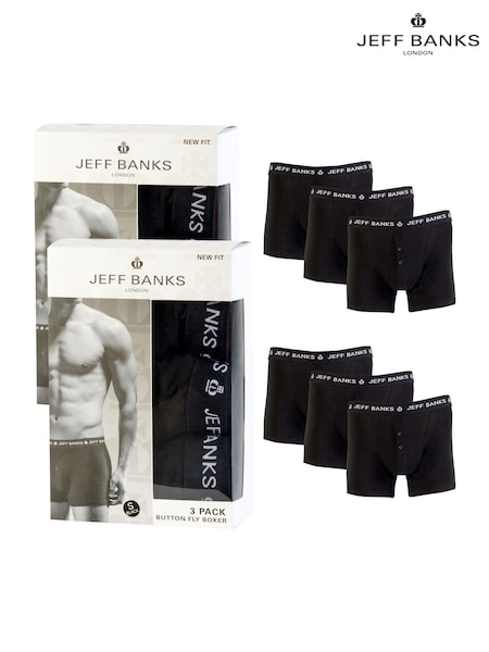 Jeff Banks Black Cotton Button Fly Boxers 3 Pack (AH6811) | £26