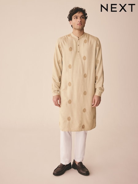Neutral Leaf EMB Embroidered Kurta Shirt (AH7009) | £40