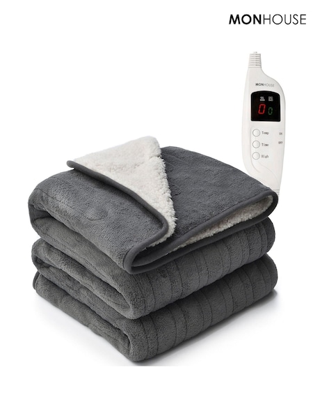 MONHOUSE Grey Shearling Heated Throw Electric Blanket (AH7017) | £80