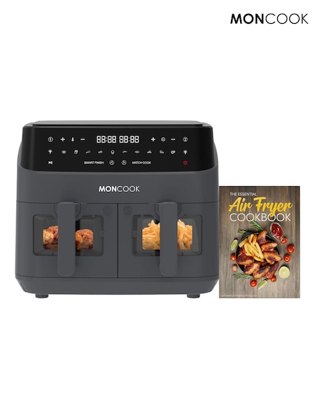 MONCOOK Grey 9L Glass Front Dual Air Fryer with 50 Receipe Cook Book (AH7019) | £150