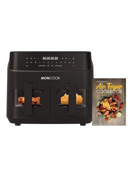 MONCOOK Black 9L Glass Front Dual Air Fryer with 50 Receipe Cook Book (AH7021) | £150