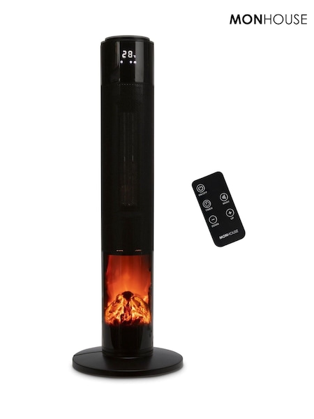 MONHOUSE Black Oscillating Tower Fan Heater with Fireplace (AH7023) | £80