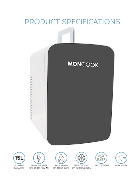 MONCOOK Grey Glass Door Mini Fridge Cooling and Warming Functio 15L (AH7039) | £90