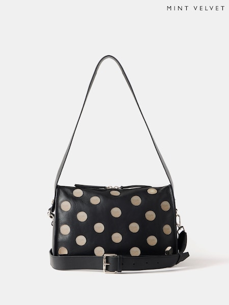 Mint Velvet Black Leather Studded 100% Cotton Bag (AH7094) | £140