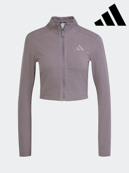 adidas Grey Lounge Rib Zip Long Sleeve Jacket (AH8056) | £35