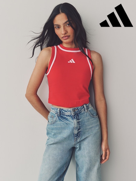 adidas Red Colourblock Crop Vest (AH8106) | £20