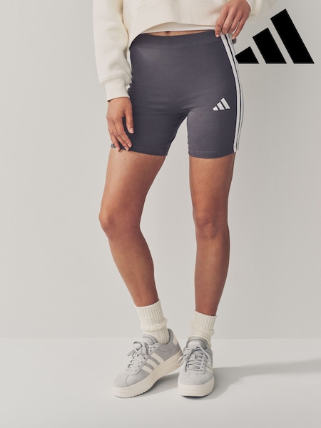 adidas Grey 3 Stripe Bike Shorts (AH8125) | £20