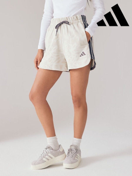 adidas Natural Cream All Over Print 3-Stripe Shorts (AH8155) | £28