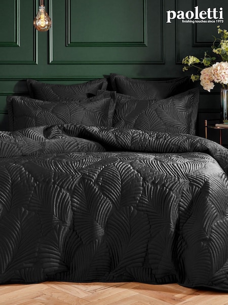 Paoletti Black Palmeria Quilted Velvet Duvet Cover Set (AH8177) | £64 - £120