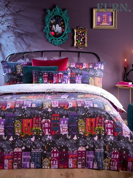 Furn Charcoal Creepy Town Reversible Duvet Cover Set (AH8193) | £19 - £36