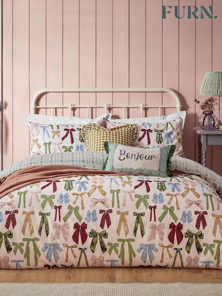 Furn Silk Pink Noortje Bows Reversible Duvet Cover Set (AH8196) | £19 - £36