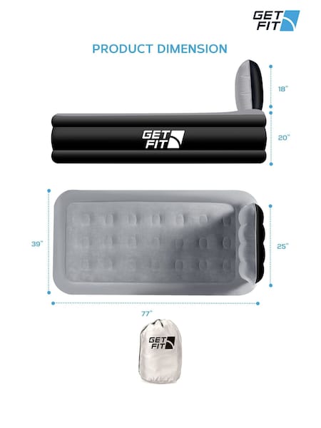 Get Fit Grey Premium Air Bed With Headboard and Built In Pump (AH8212) | £90 - £110