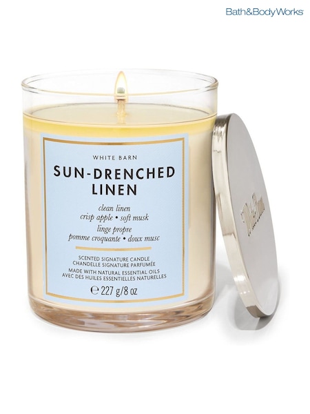 Bath & Body Works Sundrenched Linen Bath & Body Works Single Wick Candle 8 oz / 227 g (AH8297) | £20