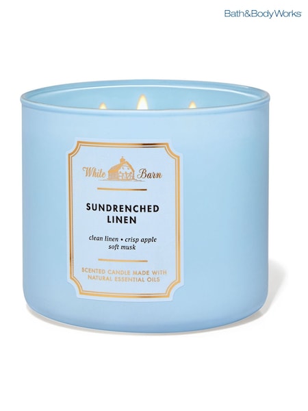 Bath & Body Works Sundrenched Linen 3-Wick Candle 14.5 oz / 411 g (AH8302) | £29.50