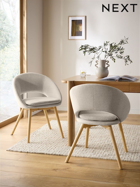 Set of 2 Tweedy Plain Light Natural Hewitt Upholstered Light Wood Leg Dining Chairs (AH9247) | £320