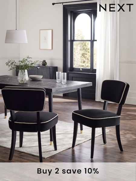 Set of 2 Soft Velvet Black Remi Dining Chairs (AH9248) | £310