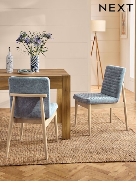 Set of 2 Cotswold Chenille Blue Atlas Light Wood Leg Dining Chairs (AH9249) | £360