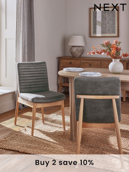 Set of 2 Monza Faux Leather Dark Grey Atlas Dark Wood Leg Dining Chairs (AH9256) | £360