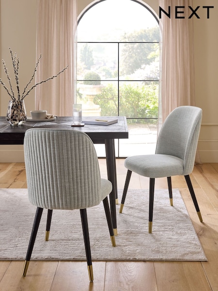 Set of 2 Fleck Chenille Light Natural Valencia Upholstered Dining Chairs (AH9308) | £310