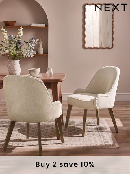 Set of 2 Cotswold Chenille Light Natural Hensley Oak Effect Leg Dining Chairs (AH9317) | £340