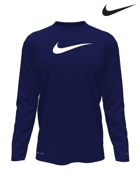Nike Navy Long Sleeve Solid Hydroguard Rash Vest (AH9430) | £26