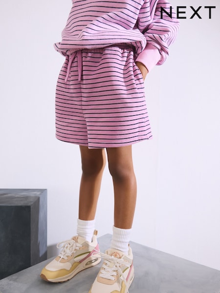 Pink Stripe 100% Cotton Jersey Shorts (3-16yrs) (AH9434) | £7 - £12