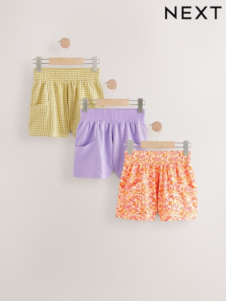 Orange Floral/Lilac/Gingham 100% Cotton Shorts 3 Pack (3-16yrs) (AH9442) | £16 - £22