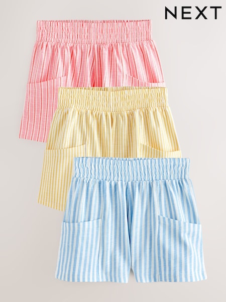 Multi Stripe Blue/Pink/Yellow 100% Cotton Shorts 3 Pack (3-16yrs) (AH9444) | £16 - £22