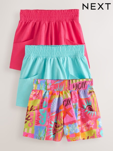 Pink/Blue/Tropical 100% Cotton Shorts 3 Pack (3-16yrs) (AH9445) | £16 - £22