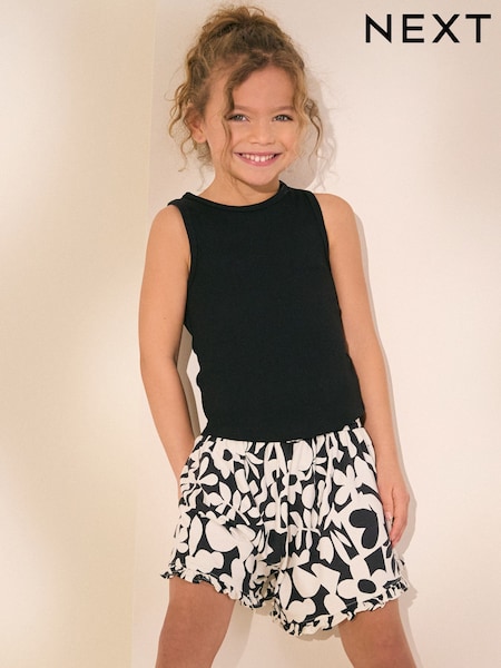 Monochrome Floral Print Pull On Jersey Shorts (3-16yrs) (AH9449) | £8 - £13