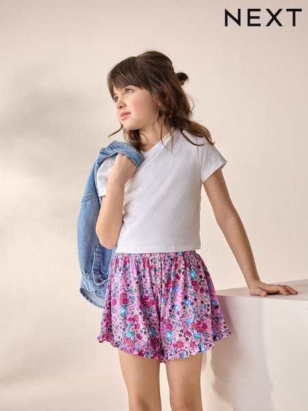Pink Ditsy Floral Print Pull On Jersey Shorts (3-16yrs) (AH9450) | £8 - £13
