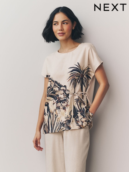 Ecru Scenic Print Woven Mix Tie Side Top (AH9474) | £26