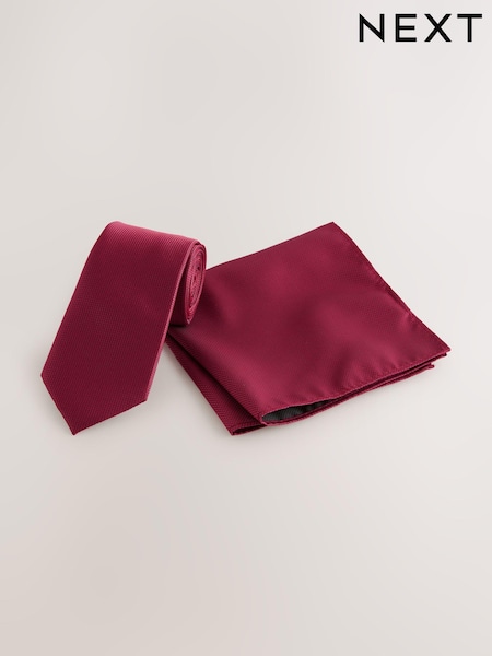 Red Slim Textured Tie And Pocket Square Set (AH9520) | £14