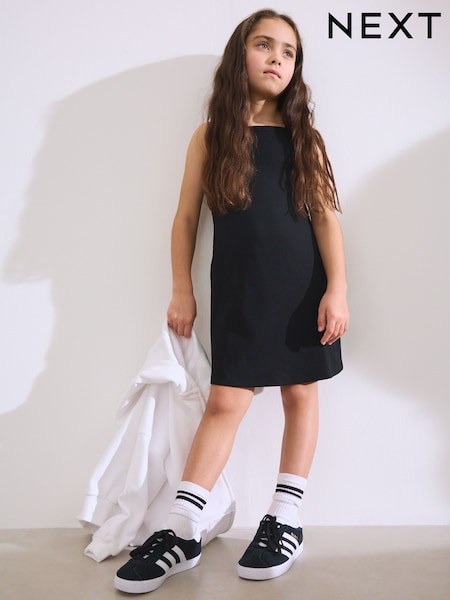 Black Rib Racer Summer Dress (3-16yrs) (AH9589) | £9 - £14
