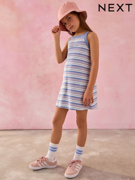 Blue/Pink Stripe Rib Racer Summer Dress (3-16yrs) (AH9593) | £9 - £14