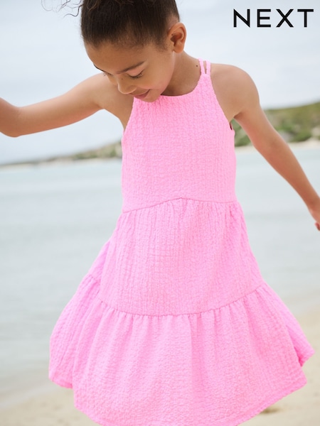 Pink Strappy Crinkle Summer Dress (3-16yrs) (AH9600) | £9 - £14