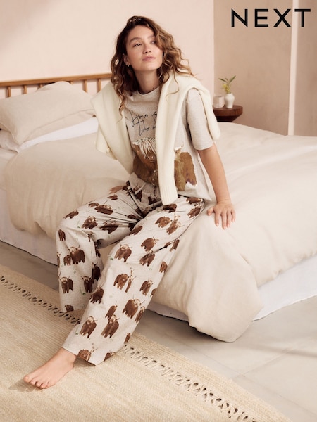 Neutral Hamish The Highland Cow 100% Cotton Short Sleeve Pyjamas (AH9608) | £24