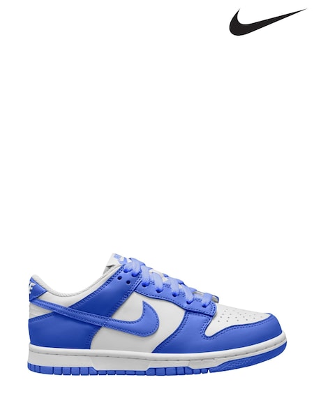Nike White/Hyper Blue Youth Dunk Low Trainers (AH9635) | £70