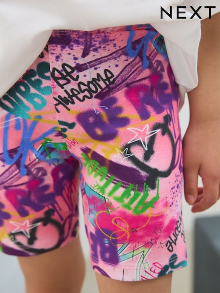 Pink Graffiti Cycle Shorts (3-16yrs) (AH9737) | £4 - £6