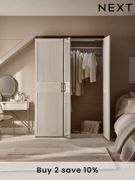 White Evie Statement Oak Effect Triple Wardrobe (AH9762) | £1,099
