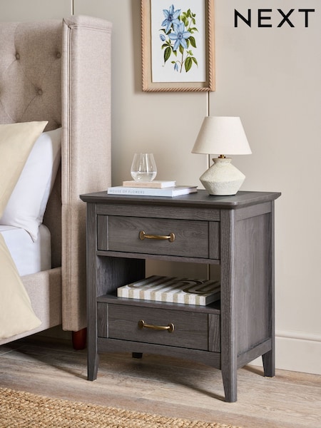Dark Brown Oakham Oak Effect 2 Drawer Wide Bedside Table (AH9782) | £225