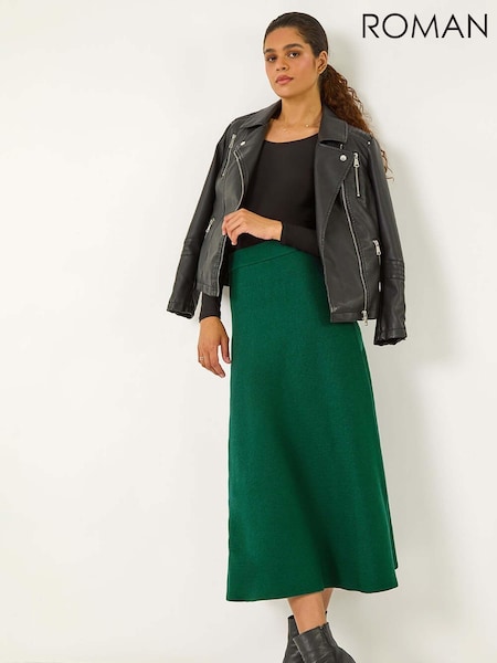 Roman Green Knitted Midi Stretch Skirt (AH9837) | £35