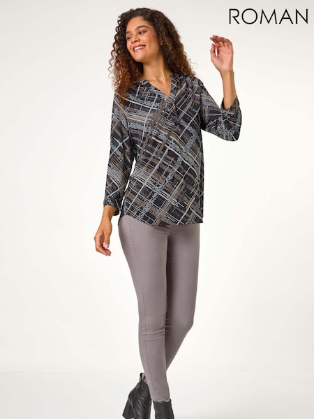 Roman Brown Abstract Linear Print Shirt (AH9840) | £35