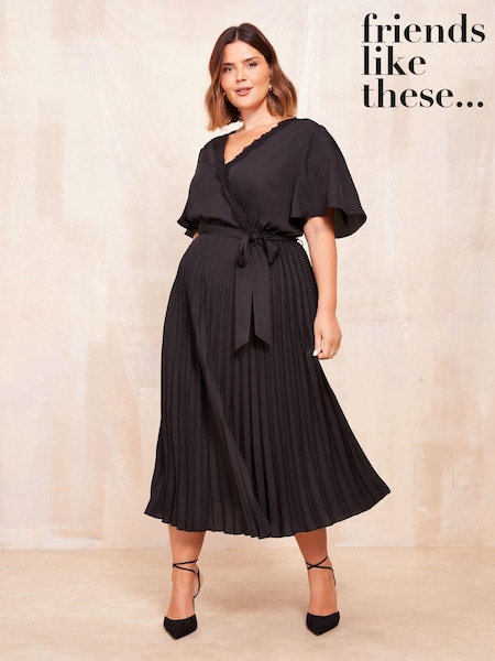 Friends Like These Black Curve Short Sleeve Pleated Midi Dress (AH9998) | £68