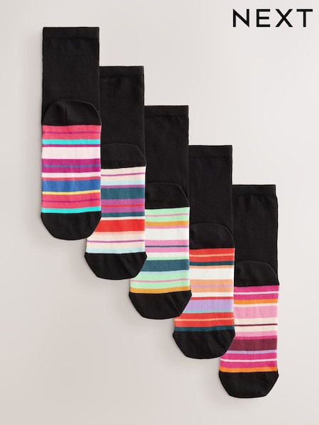 Multi Stripe Footbed Ankle Socks 5 Pack (AJ0023) | £12