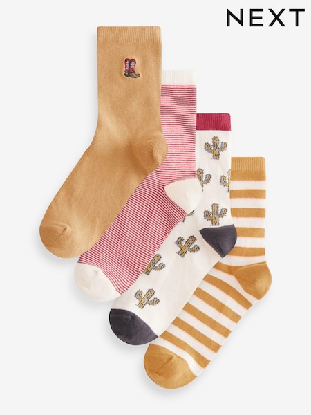 Ochre Yellow Western Ankle Socks 4 Pack (AJ0043) | £6