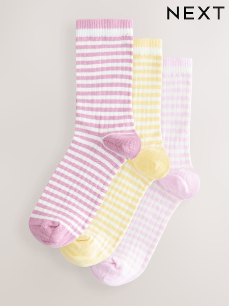 White/Pink/Yellow Mock Rib Ankle Socks 3 Pack (AJ0051) | £9