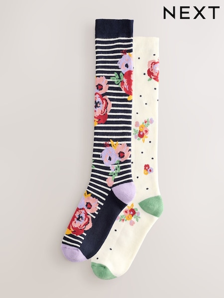 Pink Floral Welly Socks 2 Pack (AJ0068) | £12